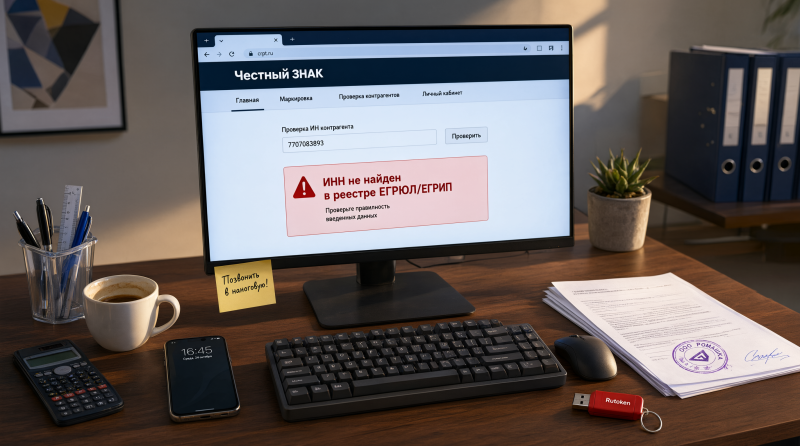 Ошибка "ИНН не найден в реестре ЕГРЮЛ/ЕГРИП" в Честном Знаке: как исправить